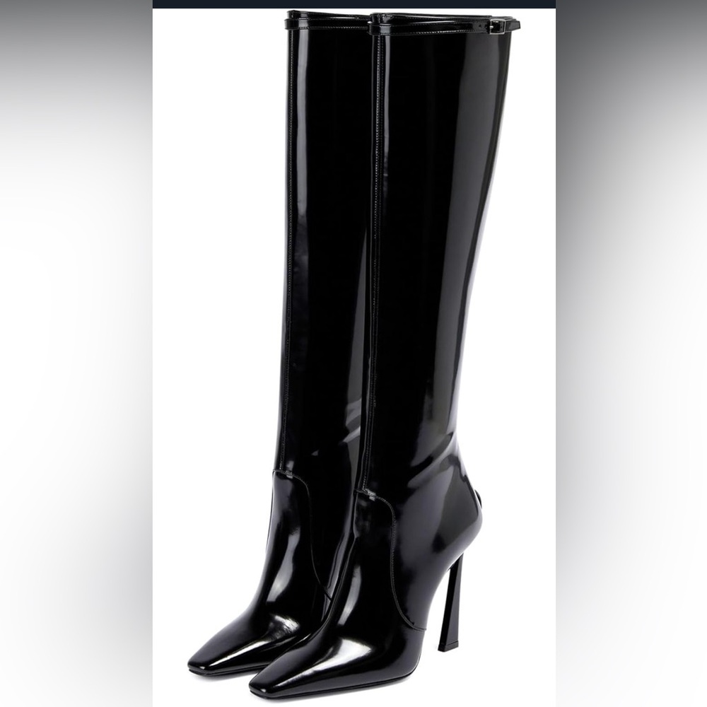 Women's Square Toe Stiletto Heel Knee High Boots Tall